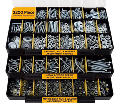 2,200 Piece Hardware Assortment Kit with Screws, Nuts, Bolts &amp; Washers (3 Trays) - £48.74 GBP