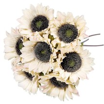 7Pcs White Sunflowers Artificial Flowers, Fake Silk Sunflower With Stem Vintage  - £16.23 GBP