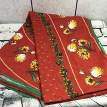 Tablecloth Red Green W/ Floral Print Dandelion Fluffs 84” X 54” - £23.29 GBP