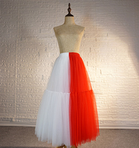 Red and White Long Tulle Skirt Outfit Womens Custom Plus Size Holiday Skirt image 5
