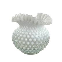 Fenton Art Glass French Opalescent Hobnail Ruffled Milk Glass Bowl Vase 5.25&quot;  - £28.91 GBP