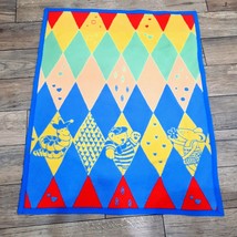 Vintage Kinderdecke Baby&#39;s best Blanket primary colors caterpillar bear mouse - £27.36 GBP