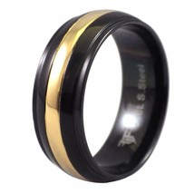 Classic Ring for Men Black Gold PVD Plated Stainless Steel 8mm Wedding Band - £6.48 GBP
