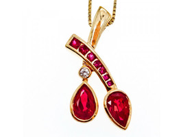 925 Sterling Silver Gold Plated Rubellite &amp; Cz Chain With Pendant - $116.82