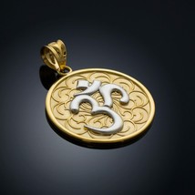 14k Solid Real Gold Two-Tone OHM (OM) Medallion Pendant Necklace - £216.96 GBP+