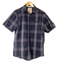 Coastal Button Front Short Sleeved Shirt Mens size Large Black Gray Plaid - £17.97 GBP