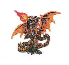 Red Flaming Dragon Figure Die-Cut Embroidered Patch, NEW UNUSED - £6.16 GBP