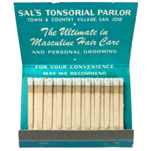 Sals Tonsorial Parlor San Jose CA Vintage Matchbook Town Country Male Hair Care - £9.70 GBP