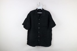 Vtg Banana Republic Mens Medium Faded Mesh Linen Camp Collar Button Shirt Black - £44.38 GBP