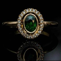 14K Yellow Gold Plated Silver 2.80Ct Simulated Emerald Diamond Halo Wedding Ring - £75.15 GBP
