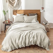 104&quot; X 92&quot; King Size 3 Pcs. Vintage Ruffled Farmhouse Bedding 1 Comforter Cover - £148.05 GBP