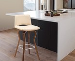 Armen Living Gerty 30&quot; Swivel Cream Faux Leather and Walnut Wood Bar Stool - $282.99