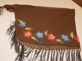 In Gear very pretty shawl brown flowers fringe women&#39;s ladies GUC - £14.14 GBP