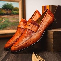 Fangio Classic Penny Loafer Genuine Ostrich Leg Quil Cognac image 8