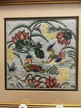 Framed Needlepoint &amp; Petit Point Birds &amp; Flowers Professionally Framed Lovely! - £40.48 GBP