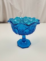 L E Smith Heritage Quintec Blue Stemmed Footed Compote Candy Dish Bowl - £23.15 GBP
