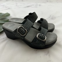Dansko Womens Strappy Sandals Size 37 Black Gray Leather Comfort Slip On - $38.60
