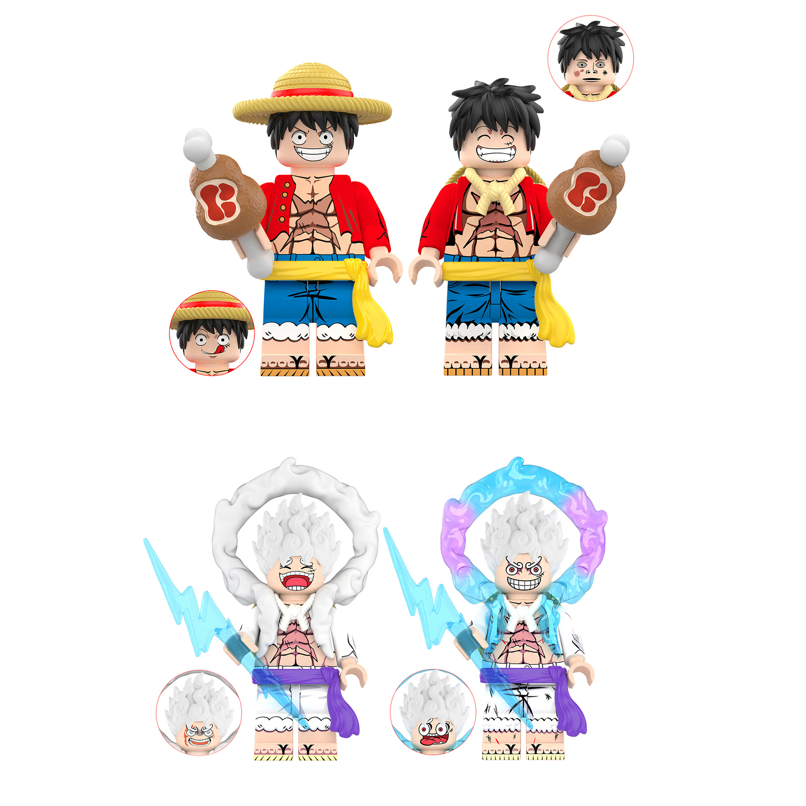 One Piece Nika Luffy Monkey D. Luffy 4pcs Minifigures Building Toy