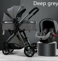Luxury 3in1 Deep Gray Eggshell Folding Reclining Baby Stroller Carriage Set - £285.80 GBP