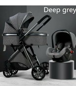 Luxury 3in1 Deep Gray Eggshell Folding Reclining Baby Stroller Carriage Set - £279.53 GBP