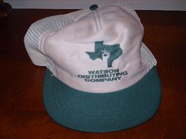 80&#39;s Vintage Trucker Cap Hat Watson Distributing Company Beige and Green USA - £10.19 GBP