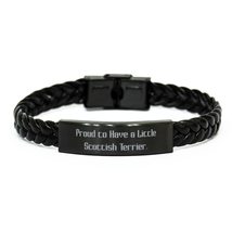 Proud to Have a Little. Braided Leather Bracelet, Scottish Terrier Dog Engraved  - £18.71 GBP