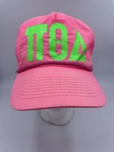 Vtg Pi Theta Delta Sorority Cap Hat Bright Neon Pink Rope Trucker Unisex - £10.08 GBP