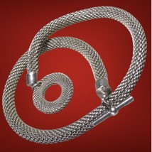 vintage sterling silver mesh popcorn toggle necklace 17.5”10mm 50 Grams - £196.16 GBP