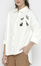 Donna Medio M Bianco con Bottoni Fidanzato T-Shirt Ricamato Nuovo - £15.03 GBP