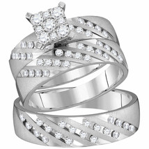 14kt White Gold His Hers Round Diamond Square Matching Bridal Wedding Ring Set - $1,602.51