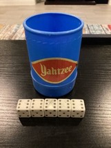 Vintage Yahtzee Dice Shaker Cup Milton Bradley Can With 5 Dice - $5.45