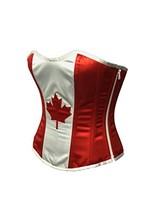 Red White Satin Canada Corset Flag Maple Leaf Patch WaistShaper Overbust Costume - £50.23 GBP