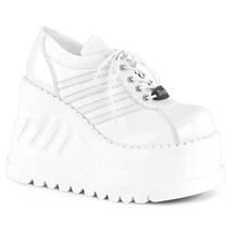 DEMONIA STOMP-08 Women&#39;s White Punk Cyber Goth Wedge Platform Oxford Shoes - $89.95