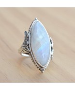 Large Marquise Moonstone Ring Statement Sterling Silver Women Ring Handm... - $87.58 CAD