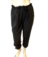 Hue Black Lightweight Pull On Trouser Pants Pleated Front Cropped  Sz M - $14.24