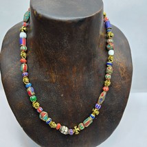 Vintage Tibetan Nepalese beads Chevron Glass Beads Brass Gold Plated Nec... - $74.85 CAD