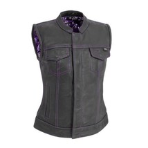 Women&#39;s Motorcycle Vest Leather Apparel Limited Edition Jessica Purple F... - £157.70 GBP