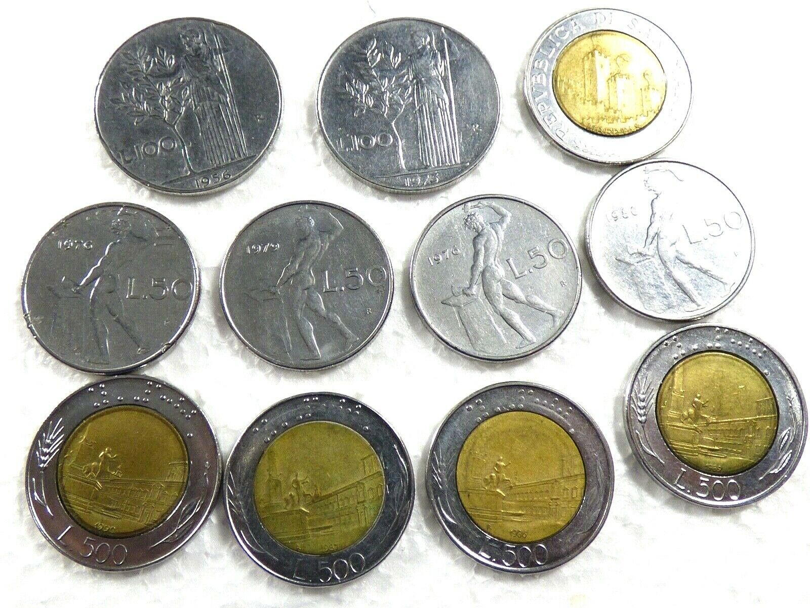 VTG Lot of 11 coins Italy Italian Lira  L50  L100  L500  - £27.45 GBP