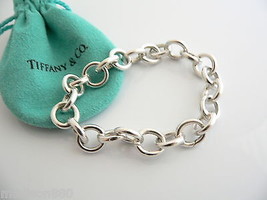 Tiffany &amp; Co Silver Circles Link Clasp Charm Bracelet Bangle 8 Inch Gift Love - £757.78 GBP