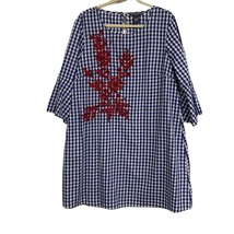 Chelsea &amp; Theodore Size L Dress Blue Gingham Checkered Floral Embroidery... - £14.41 GBP