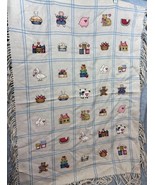 Vtg Cross Stitch Throw Blanket With Fringe 48x40 Wall Hanging Country Decor - $814.55 MXN