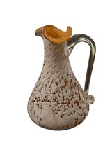 Small Amber Art Glass White Splatter Pitcher Hand Blown With Applied Handle 4&quot;H - £16.15 GBP