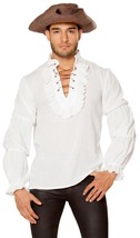 Ruffled Long Sleeve Shirt Lace Up Collar Pirate Poet Ivory Off White 465... - $39.59