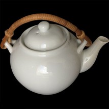 Pier 1 Imports White Ceramic White Teapot with Bamboo Handle 2-4 Cups Cap - $23.54