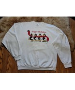 Vintage Skating Penguins Happy Holidays White Crew Neck XL Sweatshirt  B... - $66.33 CAD