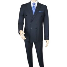 Men Suit BERLUSCONI Turkey Italian Wool 180's Double Breasted UGS94-12 Navy image 3