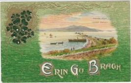 Vintage Postcard St. Patrick&#39;s Day Fahan Pier Lough Swilly Gold Trim - £7.11 GBP