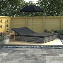 Outdoor Garden Yard Patio Poly Rattan Lounge Bed With Umbrella Cushions Lounger - £312.58 GBP+