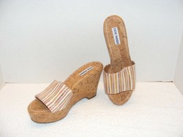 STEVE MADDEN MULTI COLORED FABRIC STRAP CORK WEDGE SURG SANDALS Size 10 ... - £13.81 GBP
