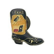 Texas Boot Vintage Pin Brooch with Lone Star Flag and Northern Mocking Bird - $8.95